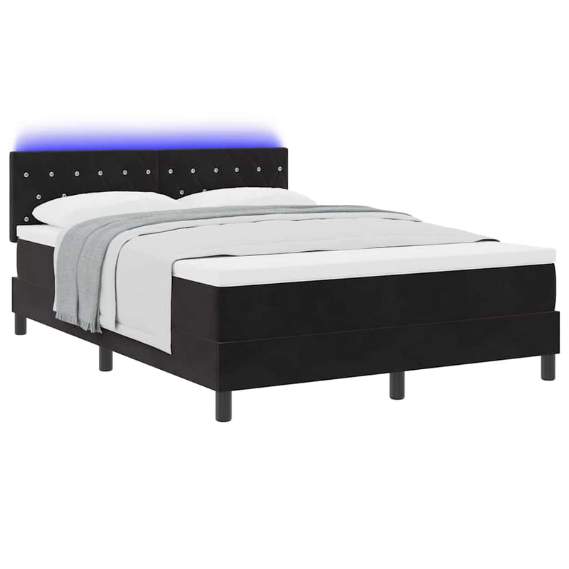 vidaXL Boxrugós ágy fejtámlával Fekete 140 x 200 cm Bársony