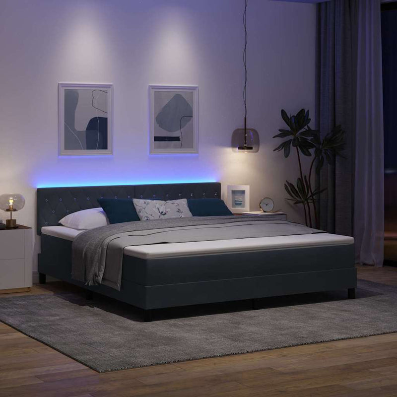 vidaXL Boxrugós ágy fejtámlával Sötétszürke 180 x 200 cm Bársony