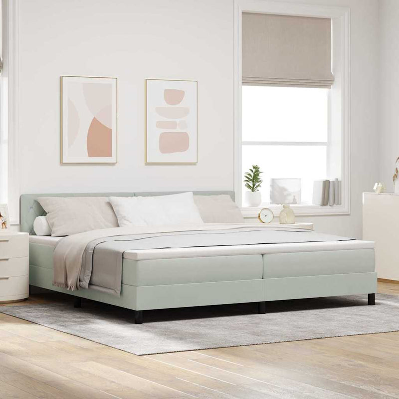 vidaXL Boxrugós ágy fejtámlával Világosszürke 200 x 200 cm Bársony