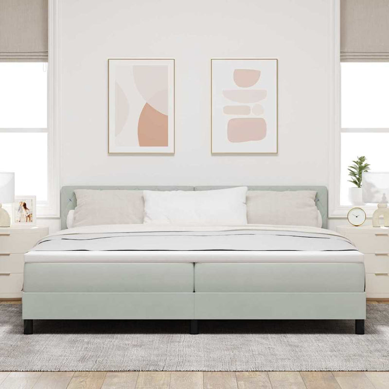 vidaXL Boxrugós ágy fejtámlával Világosszürke 200 x 200 cm Bársony