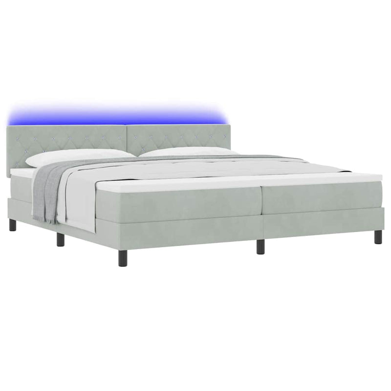 vidaXL Boxrugós ágy fejtámlával Világosszürke 200 x 200 cm Bársony