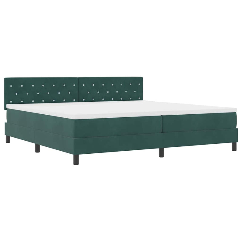 vidaXL Boxrugós ágy fejtámlával Sötétzöld 200 x 200 cm Bársony