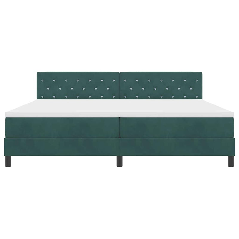vidaXL Boxrugós ágy fejtámlával Sötétzöld 200 x 200 cm Bársony