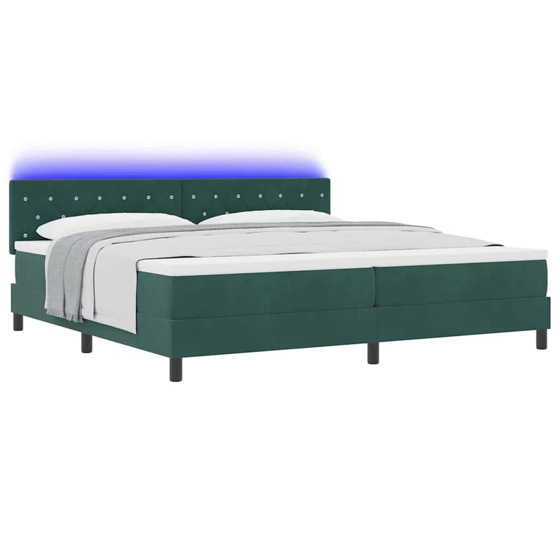 vidaXL Boxrugós ágy fejtámlával Sötétzöld 200 x 200 cm Bársony