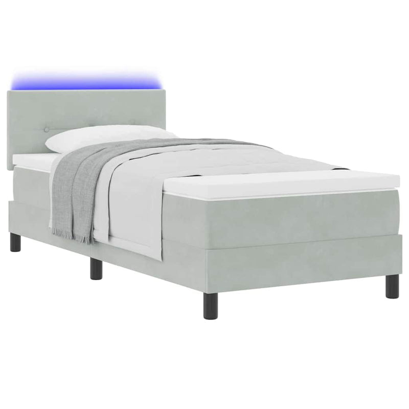 vidaXL Boxrugós ágy fejtámlával Világosszürke 90 x 190 cm Bársony