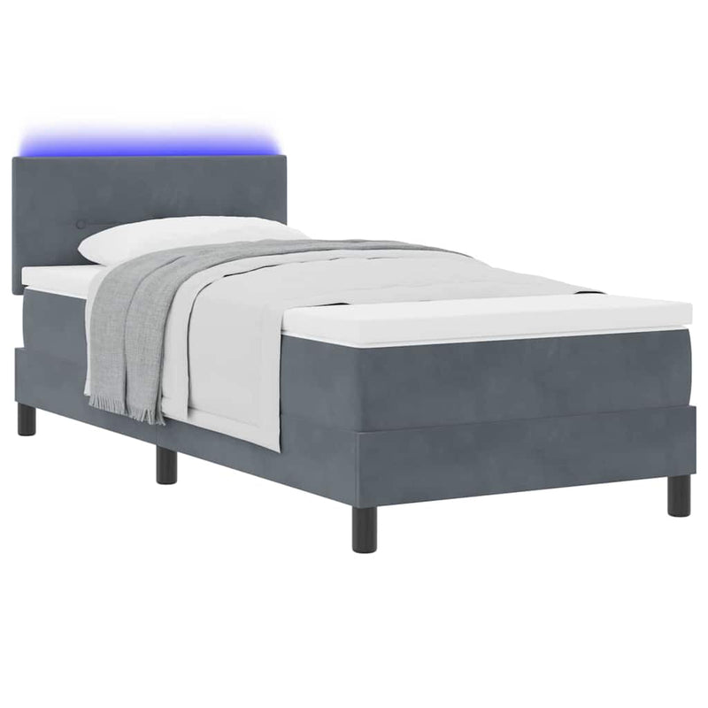 vidaXL Boxrugós ágy fejtámlával Sötétszürke 90 x 200 cm Bársony