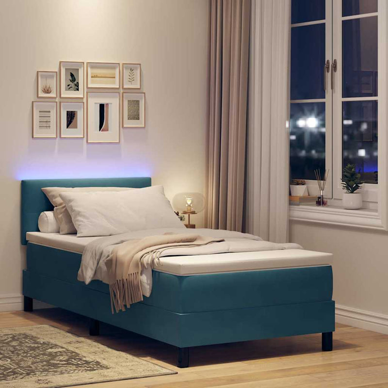 vidaXL Boxrugós ágy fejtámlával Sötétkék 100 x 200 cm Bársony