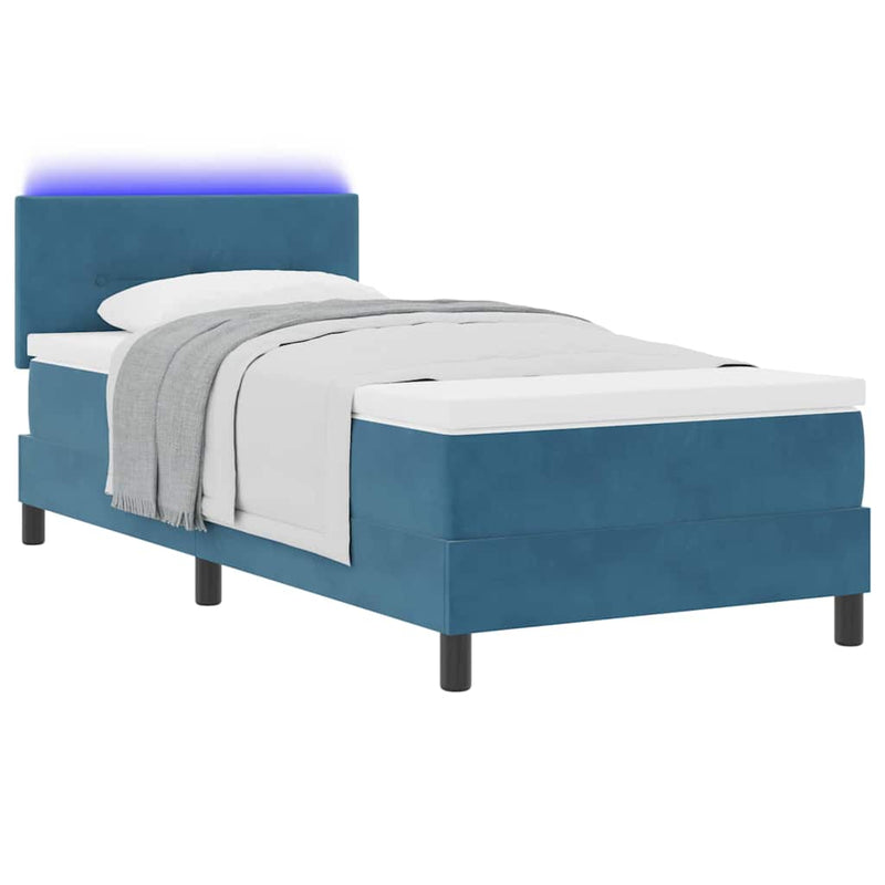 vidaXL Boxrugós ágy fejtámlával Sötétkék 100 x 200 cm Bársony