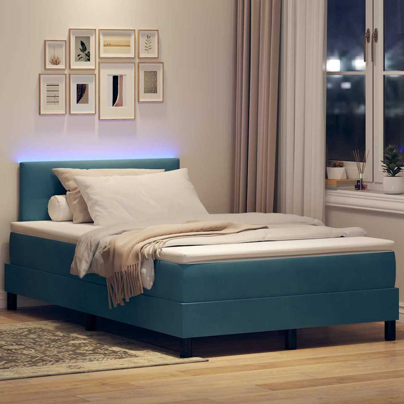 vidaXL Boxrugós ágy fejtámlával Kék 120 x 190 cm Bársony