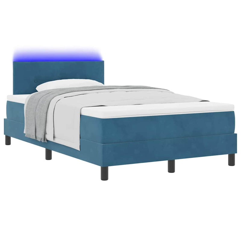vidaXL Boxrugós ágy fejtámlával Kék 120 x 190 cm Bársony