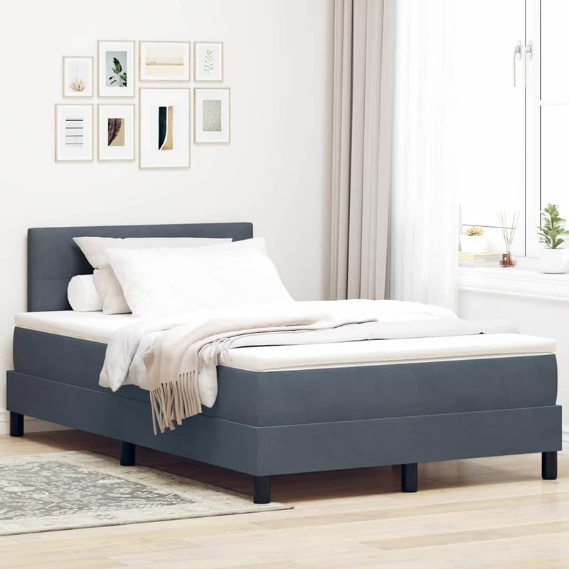 vidaXL Boxrugós ágy matracmal Sötétszürke 120 x 200 cm Bársony
