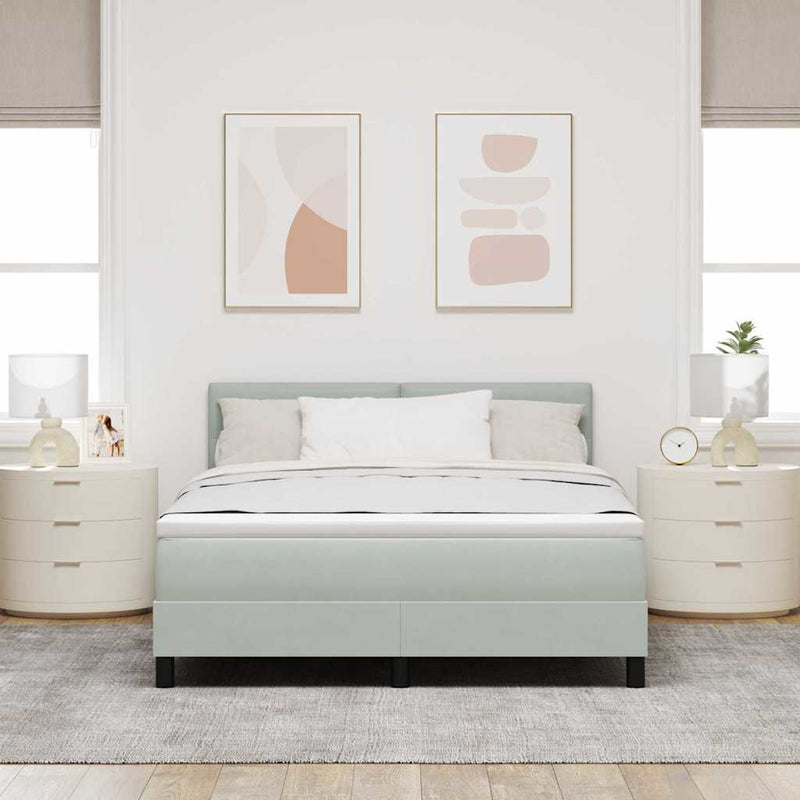 vidaXL Boxrugós ágy fejtámlával Világosszürke 160 x 200 cm Bársony