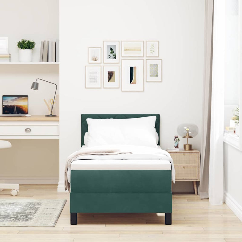 vidaXL Boxrugós ágy fejtámlával Sötétzöld 80 x 200 cm Bársony