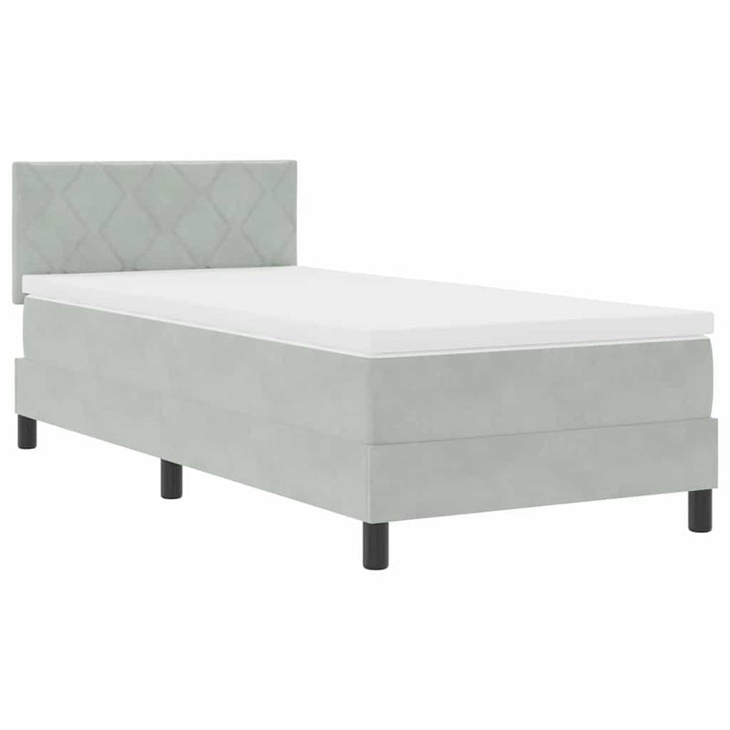 vidaXL Boxrugós ágy fejtámlával Világosszürke 90 x 190 cm Bársony