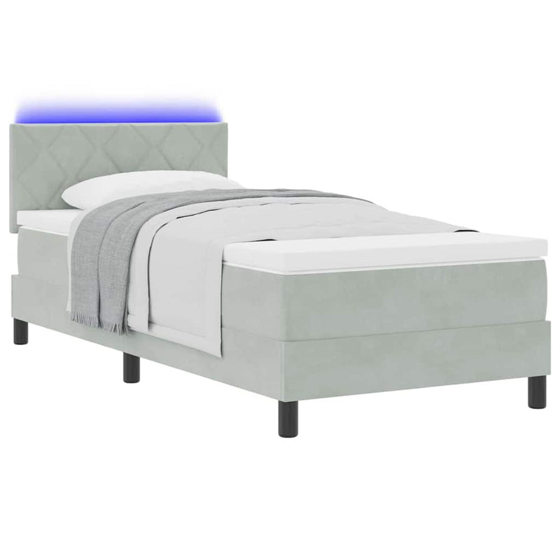 vidaXL Boxrugós ágy fejtámlával Világosszürke 90 x 190 cm Bársony