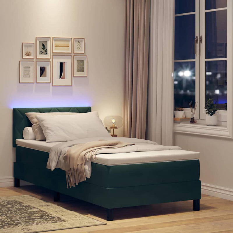 vidaXL Boxrugós ágy fejtámlával Sötétzöld 90 x 190 cm Bársony