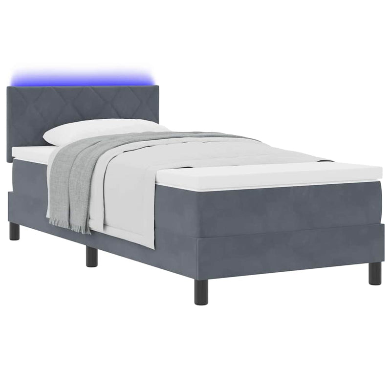 vidaXL Boxrugós ágy fejtámlával Sötétszürke 90 x 200 cm Bársony