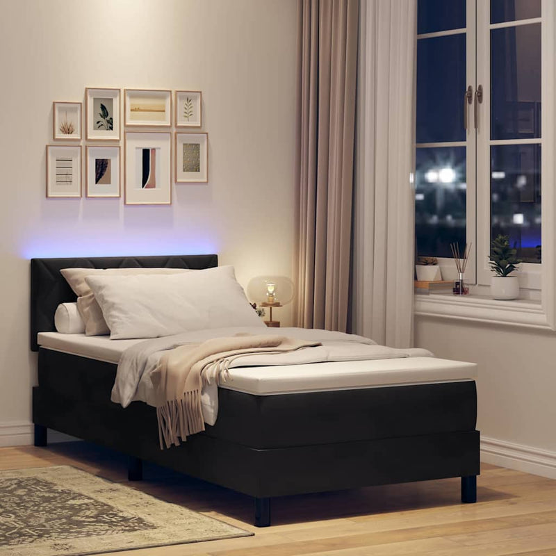 vidaXL Boxrugós ágy fejtámlával Fekete 90 x 200 cm Bársony
