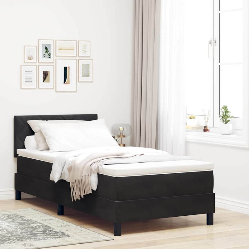 vidaXL Boxrugós ágy fejtámlával Fekete 90 x 200 cm Bársony