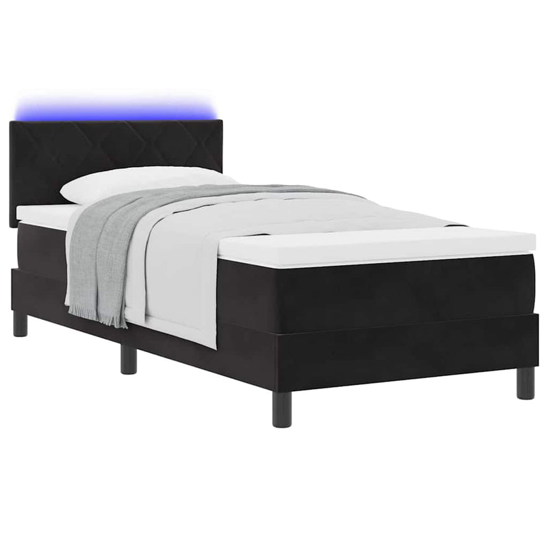 vidaXL Boxrugós ágy fejtámlával Fekete 90 x 200 cm Bársony