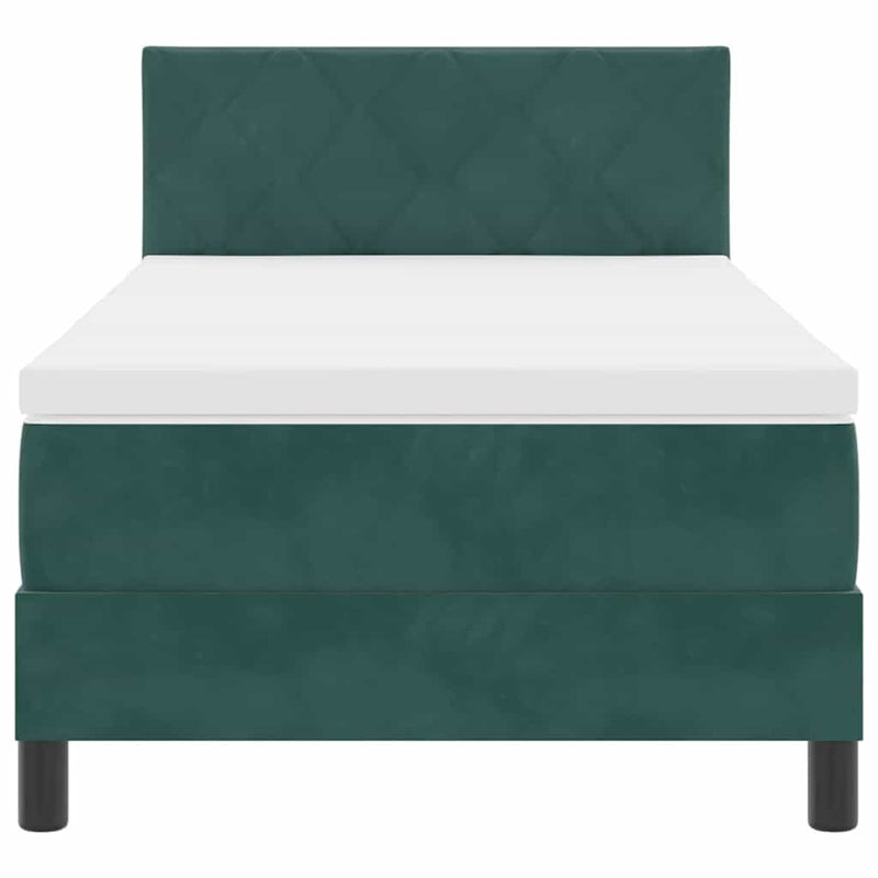 vidaXL Boxrugós ágy fejtámlával Sötétzöld 90 x 200 cm Bársony