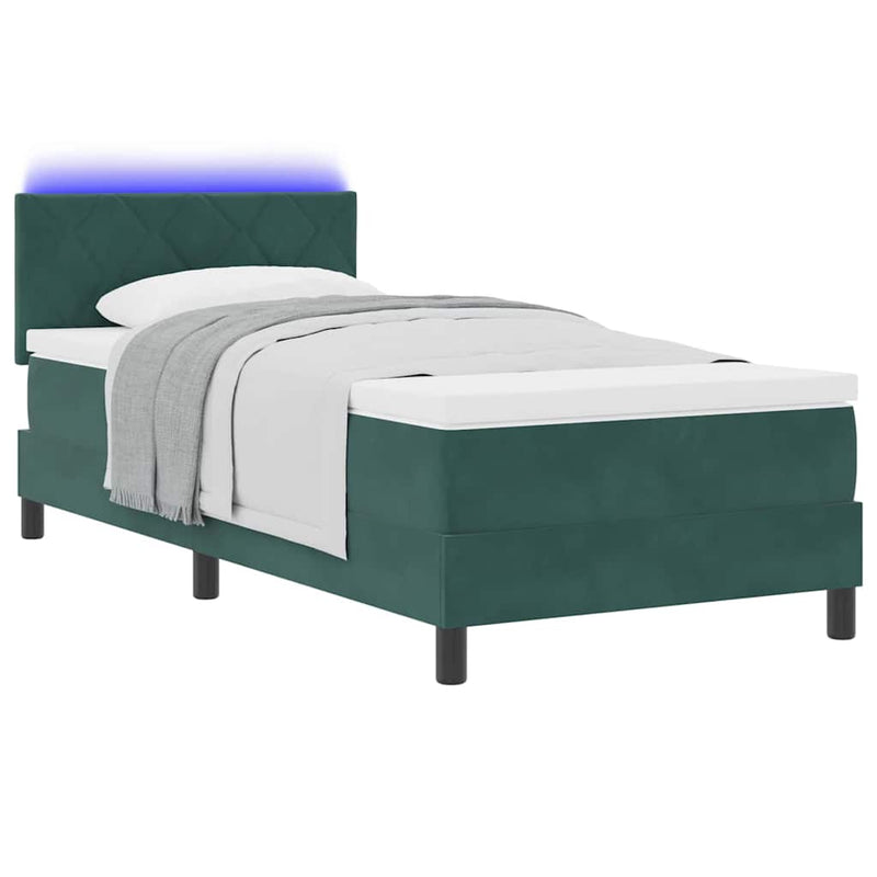 vidaXL Boxrugós ágy fejtámlával Sötétzöld 90 x 200 cm Bársony