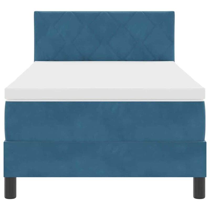 vidaXL Boxrugós ágy fejtámlával Sötétkék 100 x 200 cm Bársony