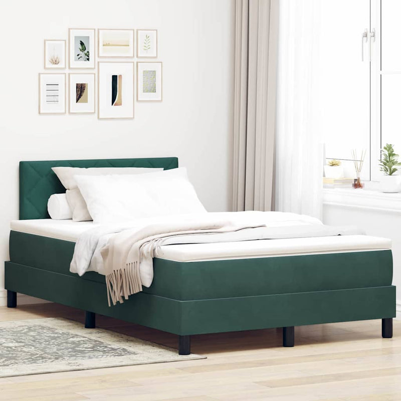 vidaXL Boxrugós ágy fejtámlával Sötétzöld 120 x 190 cm Bársony