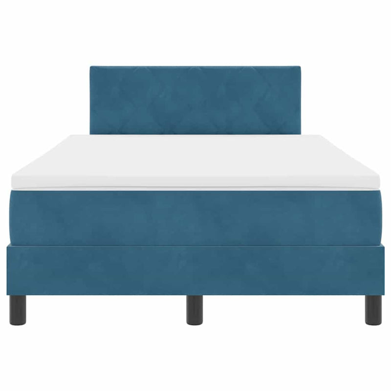 vidaXL Boxrugós ágy fejtámlával fiókkal Sötétkék 120 x 190 cm Bársony