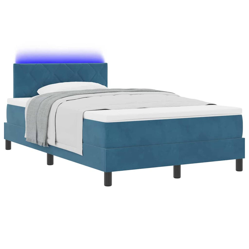 vidaXL Boxrugós ágy fejtámlával fiókkal Sötétkék 120 x 190 cm Bársony