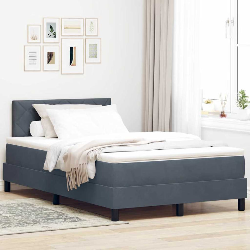 vidaXL Boxrugós ágy matracmal Sötétszürke 120 x 200 cm Bársony
