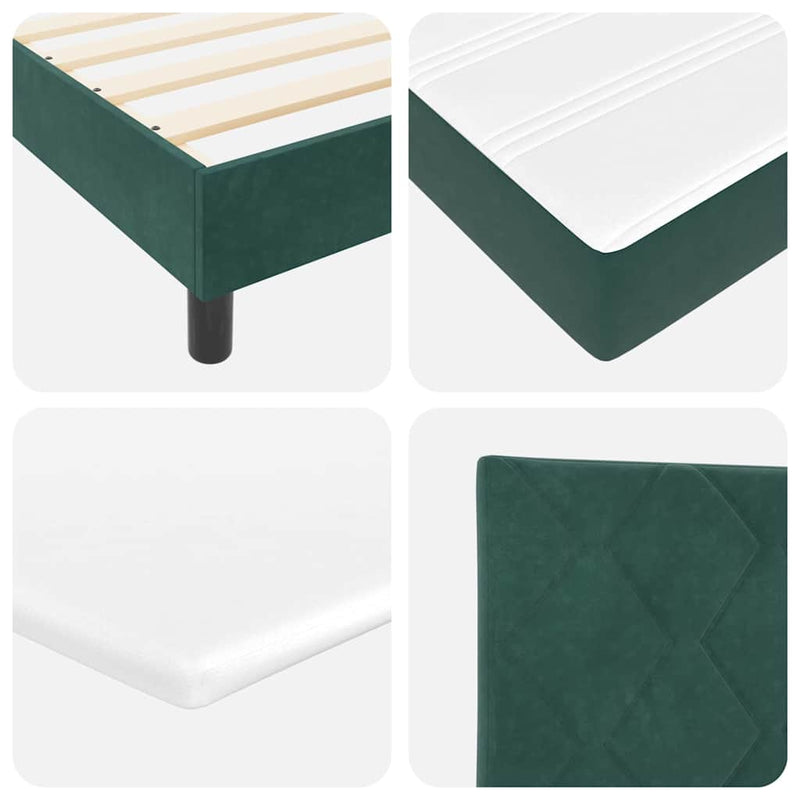 vidaXL Boxrugós ágy fejtámlával Sötétzöld 200 x 200 cm Bársony