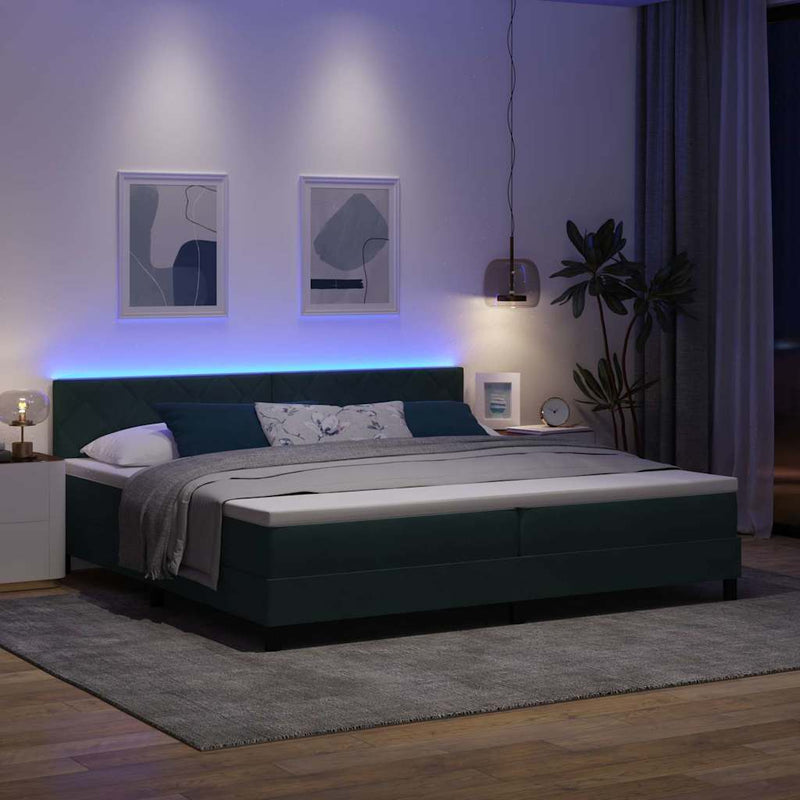 vidaXL Boxrugós ágy fejtámlával Sötétzöld 200 x 200 cm Bársony