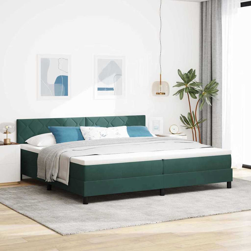 vidaXL Boxrugós ágy fejtámlával Sötétzöld 200 x 200 cm Bársony