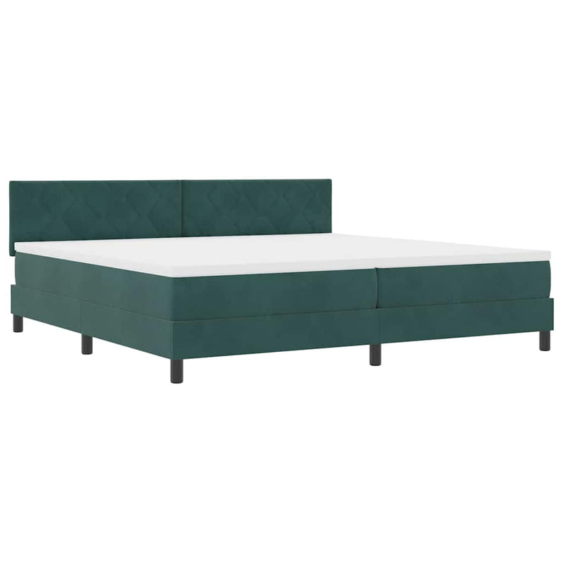 vidaXL Boxrugós ágy fejtámlával Sötétzöld 200 x 200 cm Bársony