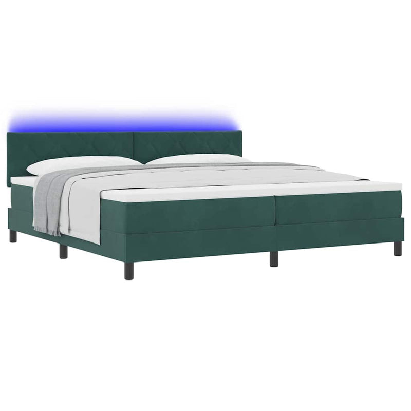 vidaXL Boxrugós ágy fejtámlával Sötétzöld 200 x 200 cm Bársony