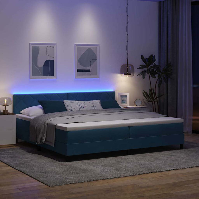 vidaXL Boxrugós ágy fejtámlával Sötétkék 200 x 200 cm Bársony
