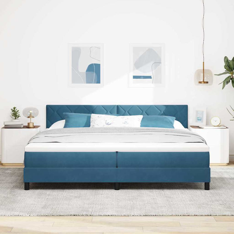 vidaXL Boxrugós ágy fejtámlával Sötétkék 200 x 200 cm Bársony