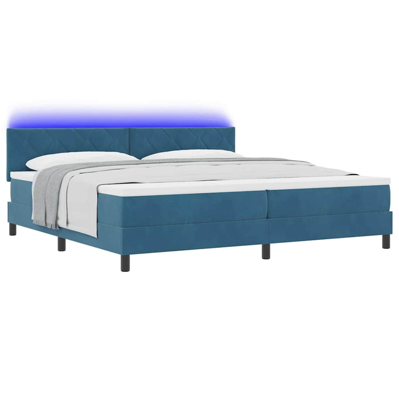vidaXL Boxrugós ágy fejtámlával Sötétkék 200 x 200 cm Bársony