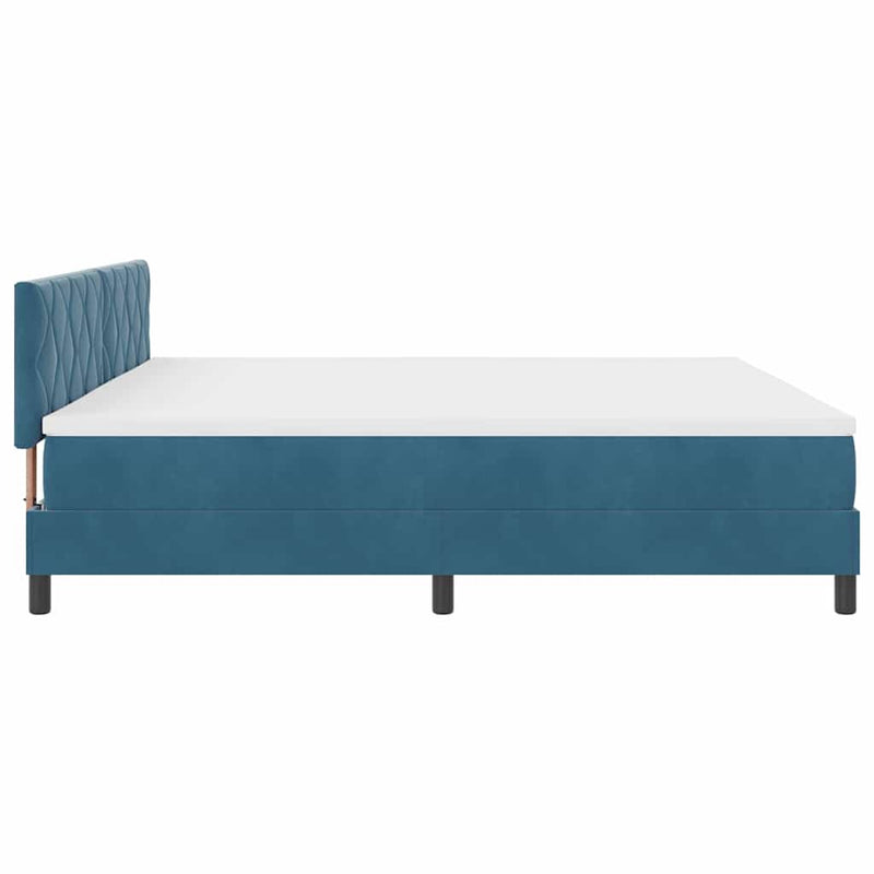 vidaXL Boxrugós ágy fejtámlával Sötétkék 200 x 200 cm Bársony