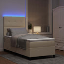 vidaXL Boxrugós ágy LED szalagokkal Krém 90 x 190 cm szövet