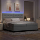 vidaXL Boxrugós ágy LED szalagokkal Világosszürke 200 x 200 cm szövet