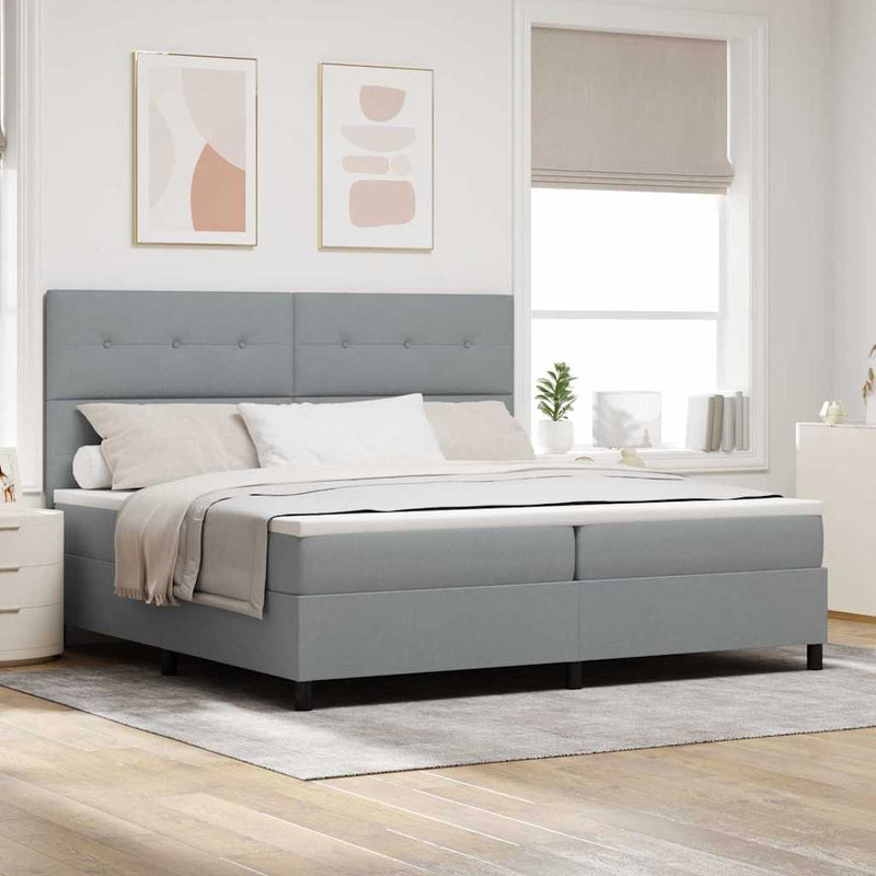 vidaXL Boxrugós ágy matracmal Világosszürke 200 x 200 cm szövet