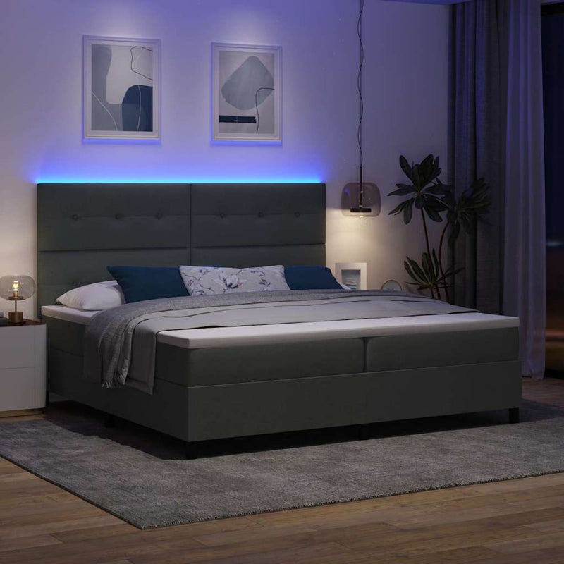 vidaXL Boxrugós ágy matracmal Sötétszürke 200 x 200 cm szövet