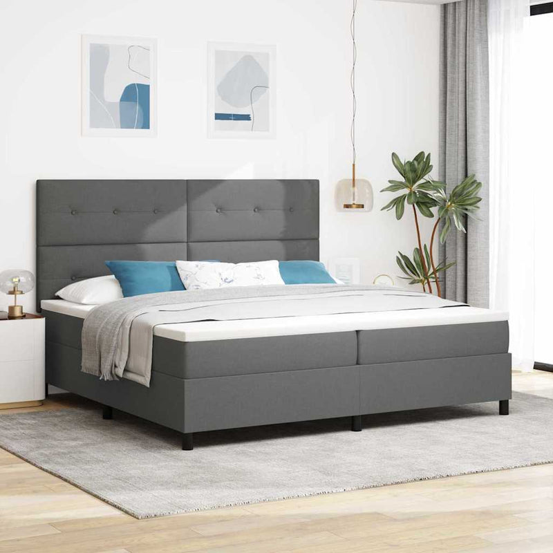 vidaXL Boxrugós ágy matracmal Sötétszürke 200 x 200 cm szövet