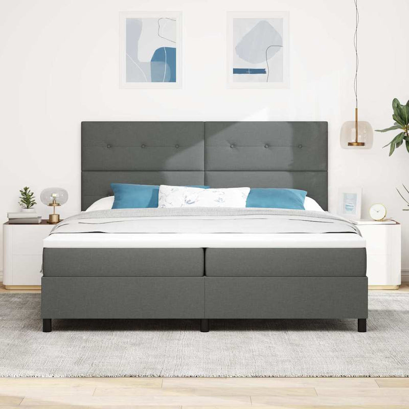 vidaXL Boxrugós ágy matracmal Sötétszürke 200 x 200 cm szövet