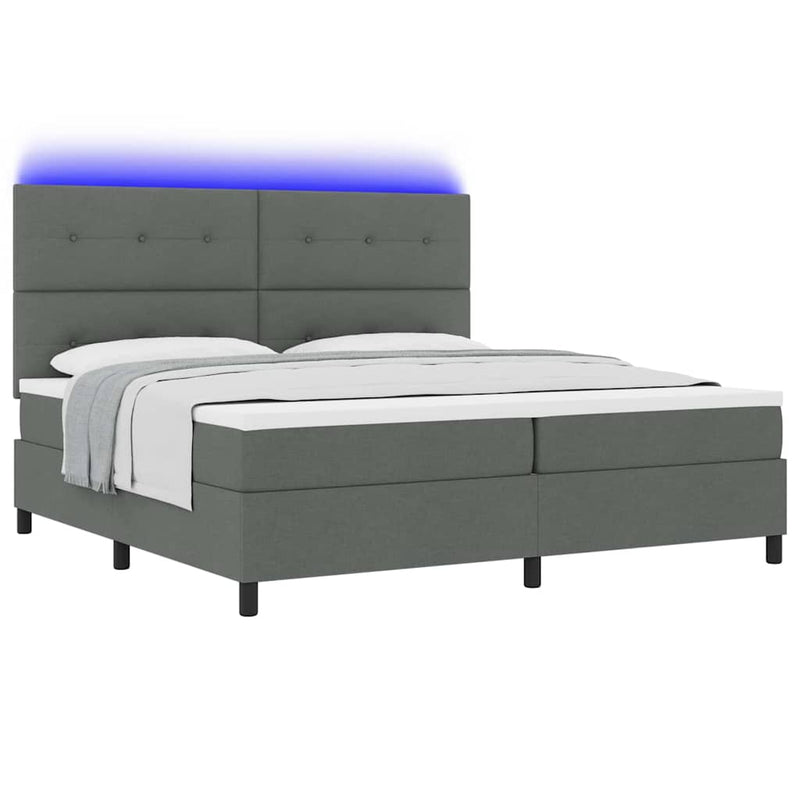 vidaXL Boxrugós ágy matracmal Sötétszürke 200 x 200 cm szövet