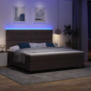 vidaXL Boxrugós ágy LED szalagokkal sötétbarna 200 x 200 cm szövet