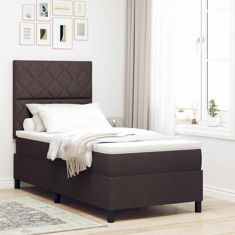 vidaXL Boxrugós ágy matracmal sötétbarna 90 x 200 cm szövet