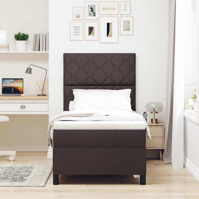 vidaXL Boxrugós ágy matracmal sötétbarna 90 x 200 cm szövet